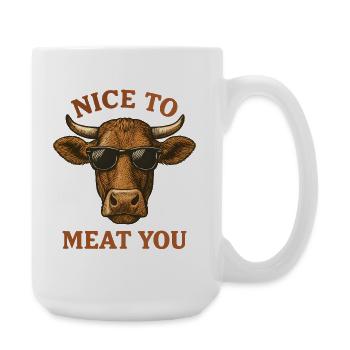 Kuh mit Sonnenbrille – Nice to Meat You - Große Tasse 440 ml - Weiß - Rechts