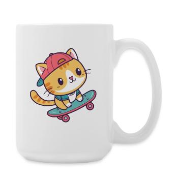 Colorful skate cat - Large Mug 440 ml - white - Right