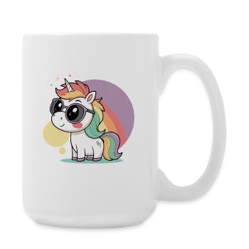 Pastel unicorn in glasses and rainbow - Large Mug 440 ml - white - Right
