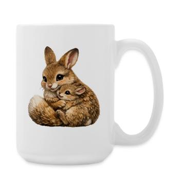 Hare hug mother and cub - Large Mug 440 ml - white - Right