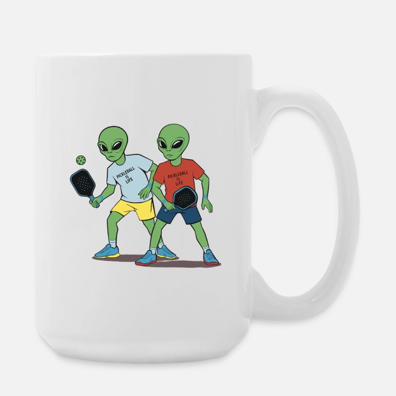 Funny Aliens Playing Pickleball - Large Mug 440 ml - white