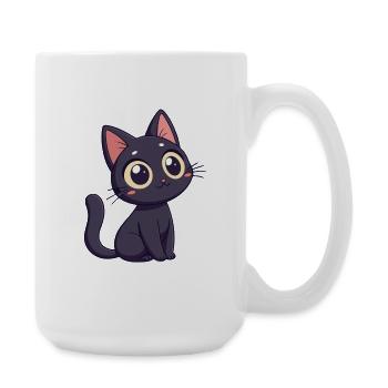 Chat noir kawaii aux yeux énormes - Grande tasse 440 ml - blanc - Droite