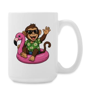 Tropischer Affe auf Flamingo-Poolfloat - Große Tasse 440 ml - Weiß - Rechts