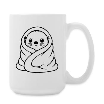 Cuddly otter in blanket Cute motif - Large Mug 440 ml - white - Right