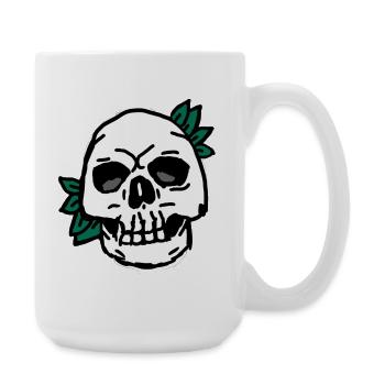 Crâne avec accent de feuilles vertes - Grande tasse 440 ml - blanc - Droite