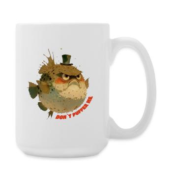 Grumpy puffer fish with top hat - Large Mug 440 ml - white - Right