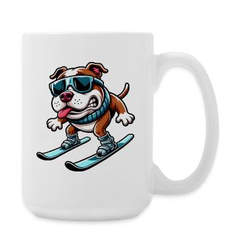 Hund Bulldogge Snowboard Wintersport Anfänger - Große Tasse 440 ml - Weiß - Rechts