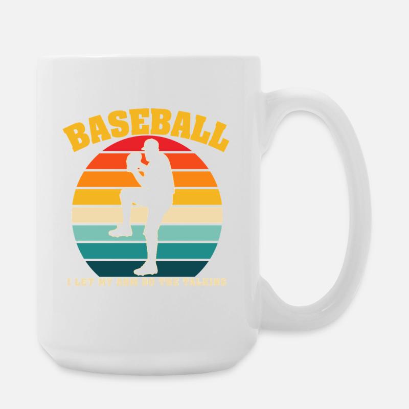 Retro Baseball I Let My Arm Do the Talking Pitcher - Large Mug 440 ml - white