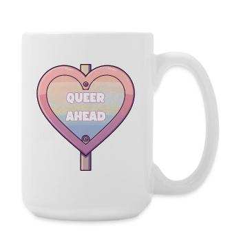 Queer Ahead – Regenbogen Herz Design - Große Tasse 440 ml - Weiß - Rechts