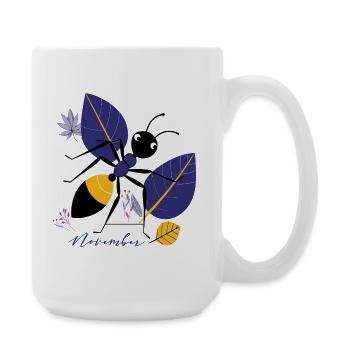 November bird with leaves in autumn - Large Mug 440 ml - white - Right