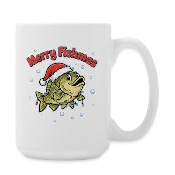 Merry Fishmas Funny Angler Saying Christmas - Large Mug 440 ml - white - Right