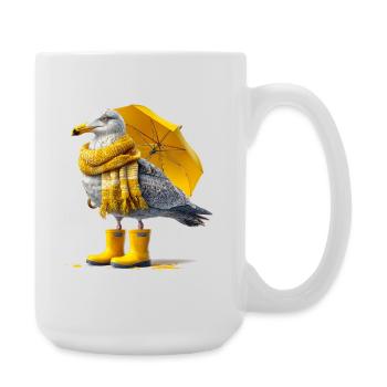 Seemöwe mit Gelbem Regenschirm und Boots - Große Tasse 440 ml - Weiß - Rechts