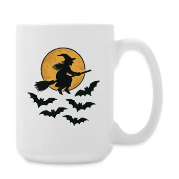 Fliegende Hexe mit Fledermäusen – Halloween Design - Große Tasse 440 ml - Weiß - Rechts