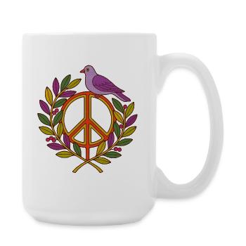 Lebendiger Friedensvogel Blumenkranz - Große Tasse 440 ml - Weiß - Rechts