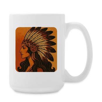 Kopfputz Porträt mit Federn - Große Tasse 440 ml - Weiß - Rechts
