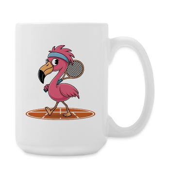 Joueur de tennis flamant rose avec raquette sur le court - Grande tasse 440 ml - blanc - Droite