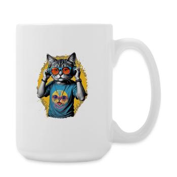 Neon Katze DJ Vibe T-Shirt - Große Tasse 440 ml - Weiß - Rechts