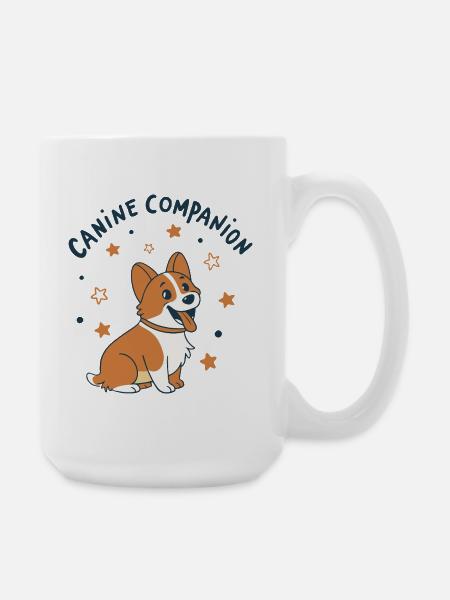 Corgi Compagnon Étoiles Dessin Animé - Stor kop 440 ml - hvid