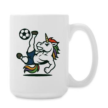 Einhorn-Fußballmaskottchen beim Fahrradtritt - Große Tasse 440 ml - Weiß - Rechts