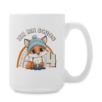 4. Geburtstag Fuchs Regenbogen Süß Niedlich - Große Tasse 440 ml - Weiß - Rechts