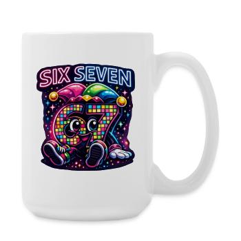 Six Seven 67 Karneval Süß Trend Geschenk - Große Tasse 440 ml - Weiß - Rechts