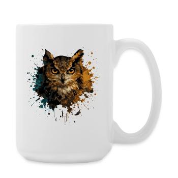 Eule Aquarell – Color Splash Tierkunst - Große Tasse 440 ml - Weiß - Rechts
