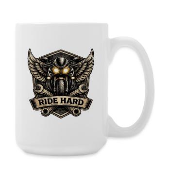 RIDE HARD motorcycle logo with wings - Large Mug 440 ml - white - Right