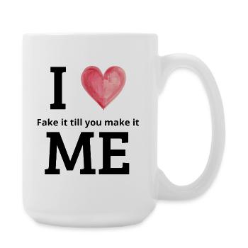 Fake It Till You Make It – Selbstliebesreise - Große Tasse 440 ml - Weiß - Rechts