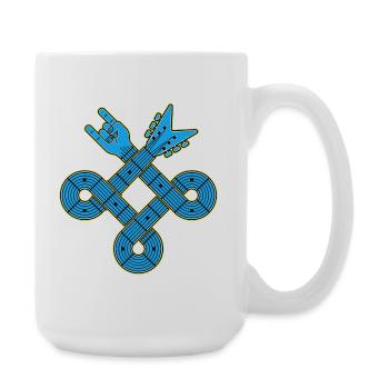 Neonblauer Gitarrenknoten-Emblem - Große Tasse 440 ml - Weiß - Rechts