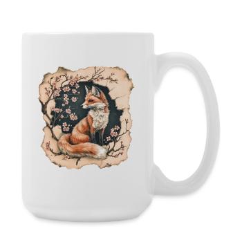 Fuchs mit Kirschblüten - Große Tasse 440 ml - Weiß - Rechts