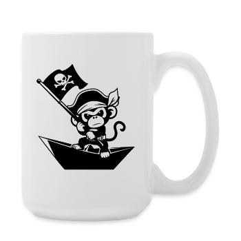 Pirate monkey in paper boat - Large Mug 440 ml - white - Right