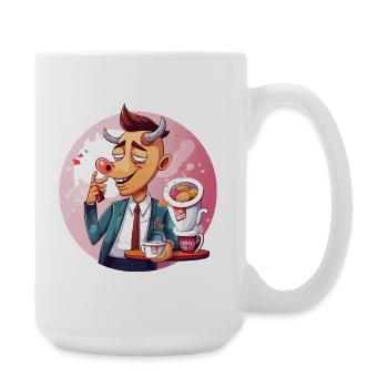 Office bull with coffee and cake - Large Mug 440 ml - white - Right