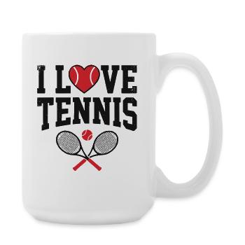 Tennis T-shirt, I Love Tennis Shirt, Hoodie, Tasse - Große Tasse 440 ml - Weiß - Rechts