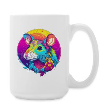 Psychedelic Neon Rat with Flowers - Large Mug 440 ml - white - Right