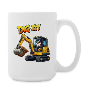 Cute Penguin Cartoon Excavator Driver Construction Equipment Operator - Large Mug 440 ml - white - Right