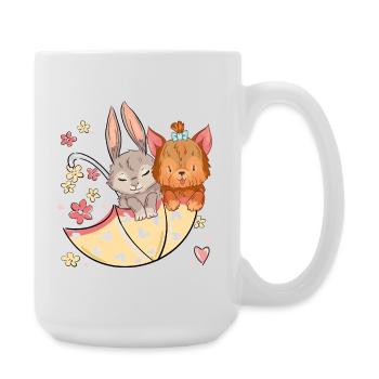  Hase und Hund mit einem Regenschirm - Große Tasse 440 ml - Weiß - Rechts