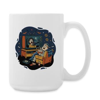 Horror Home Movie Night Fear Humor - Large Mug 440 ml - white - Right