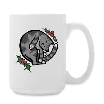 Cozy Sleepy Cat with Holly - Large Mug 440 ml - white - Right