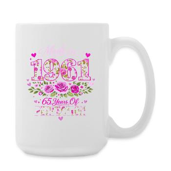 Woman's 65th Birthday Gift - 1961 Floral Birthday - Large Mug 440 ml - white - Right