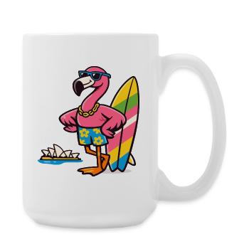 Flamingo Surfing with Sunglasses - Large Mug 440 ml - white - Right