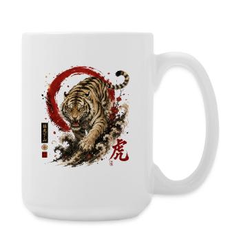 Tiger – Japanese Tattoo Streetwear Design - Große Tasse 440 ml - Weiß - Rechts