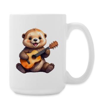 Petite loutre de dessin animé jouant de la guitare – Cool - Grande tasse 440 ml - blanc - Droite