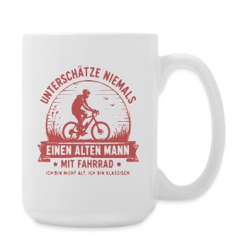 Unterschätze niemals Alten Mann am Fahrrad - Große Tasse 440 ml - Weiß - Rechts