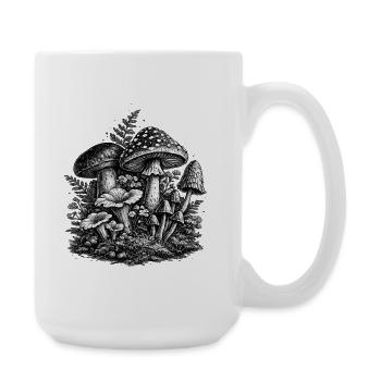 Vintage Waldpilze Linolschnitt - Große Tasse 440 ml - Weiß - Rechts
