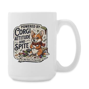 Powered By Corgi Attitude And Spite Funny Dog - Large Mug 440 ml - white - Right