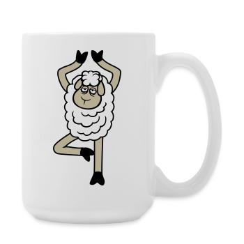 mouton fatigué épuisé triste yoga arbre pose bande dessinée - Grande tasse 440 ml - blanc - Droite