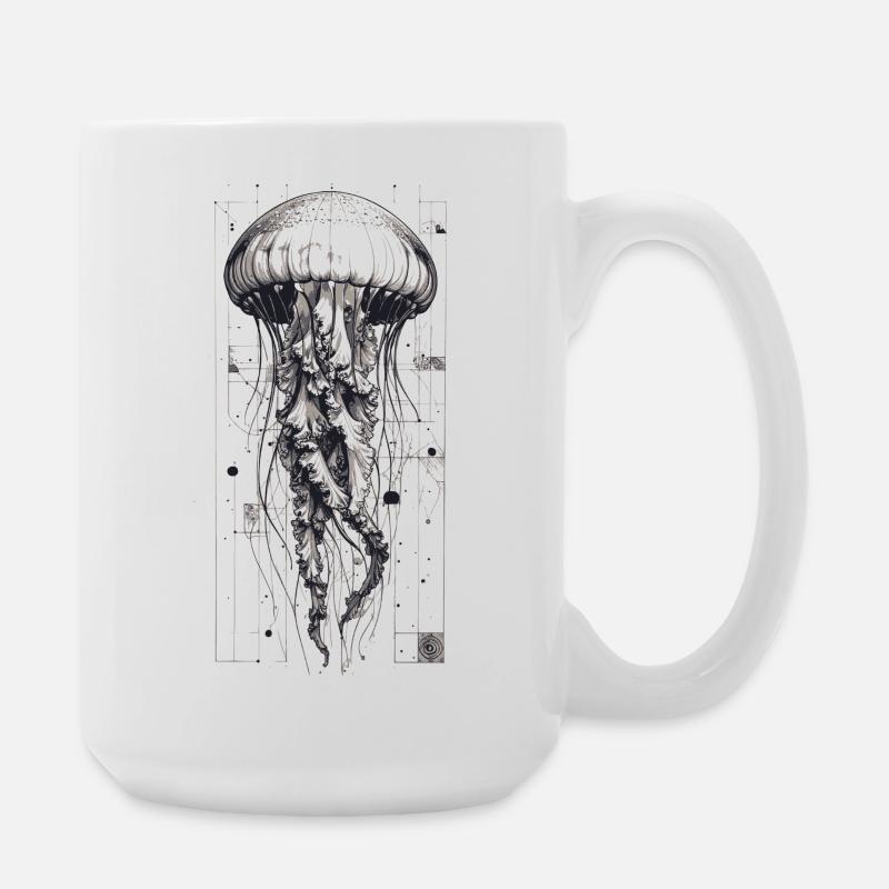 Méduses Technok Noires et Blanches - Grande tasse 440 ml - blanc