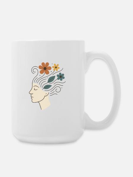 Illustration de la nature avec des fleurs et des feuilles - Grande tasse 440 ml - blanc