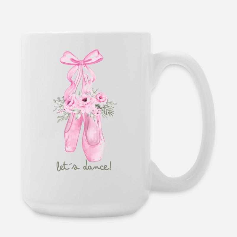 Rosa Ballettschuhe mit Blüten - Große Tasse 440 ml - Weiß