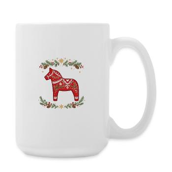 Christmas Swedish Dala Horse Folk Art Design - Large Mug 440 ml - white - Right